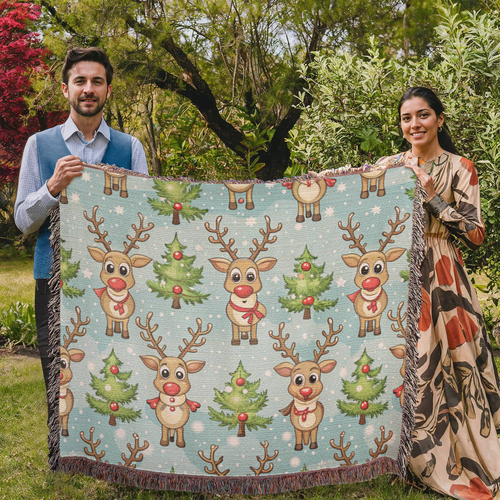 Funny Christmas Reindeer Pattern 08 - 60" x 50" Heirloom Woven Blanket
