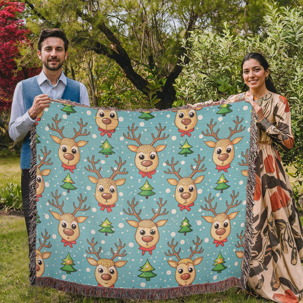 Funny Christmas Reindeer Pattern 11 - 60" x 50" Heirloom Woven Blanket
