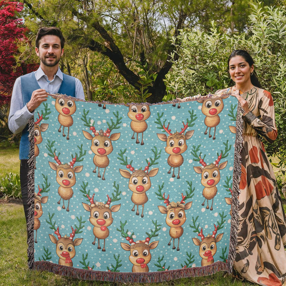 Funny Christmas Reindeer Pattern 02 - 60" x 50" Heirloom Woven Blanket