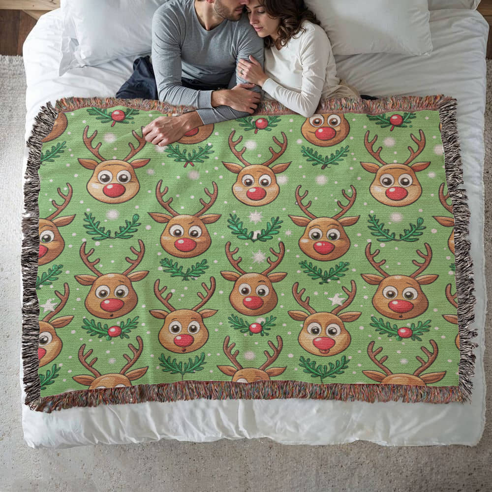 Funny Christmas Reindeer Pattern 01 - 60" x 50" Heirloom Woven Blanket
