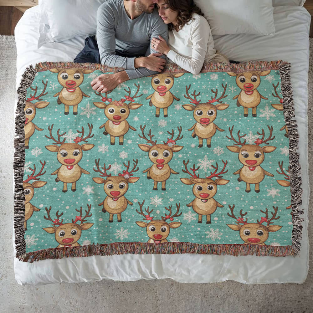 Funny Christmas Reindeer Pattern 06 - 60" x 50" Heirloom Woven Blanket