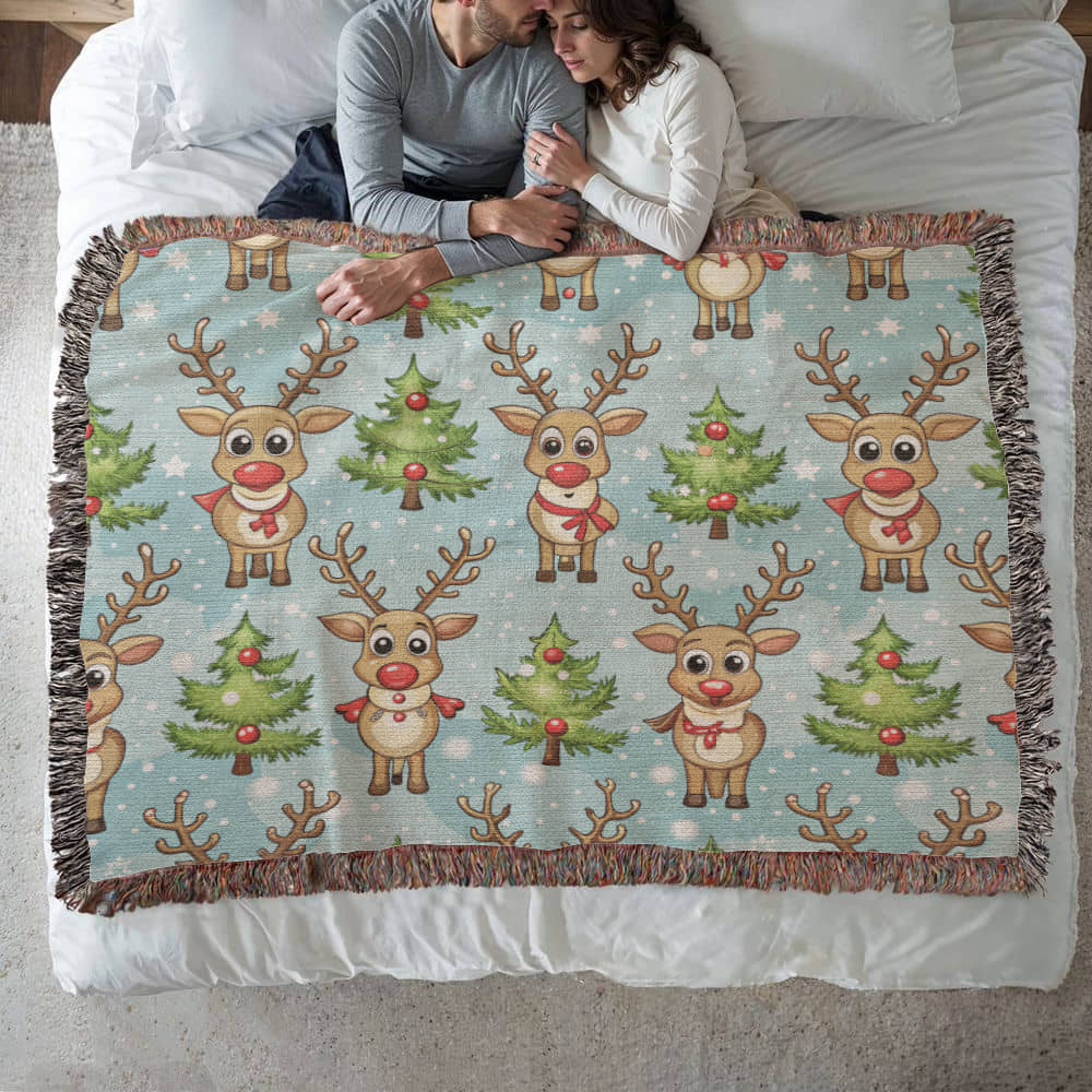 Funny Christmas Reindeer Pattern 08 - 60" x 50" Heirloom Woven Blanket