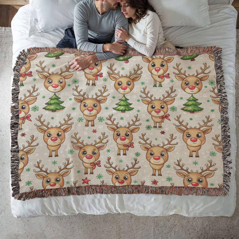 Funny Christmas Reindeer Pattern 09 - 60" x 50" Heirloom Woven Blanket