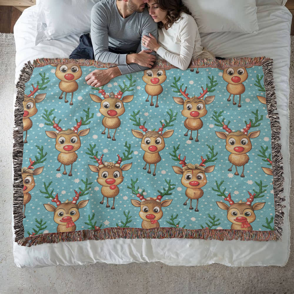 Funny Christmas Reindeer Pattern 02 - 60" x 50" Heirloom Woven Blanket