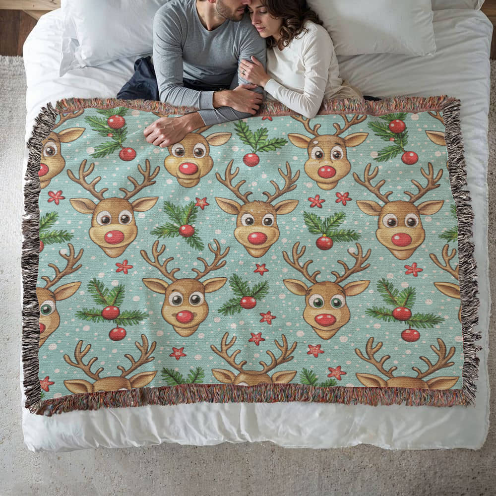Funny Christmas Reindeer Pattern 04 - 60" x 50" Heirloom Woven Blanket