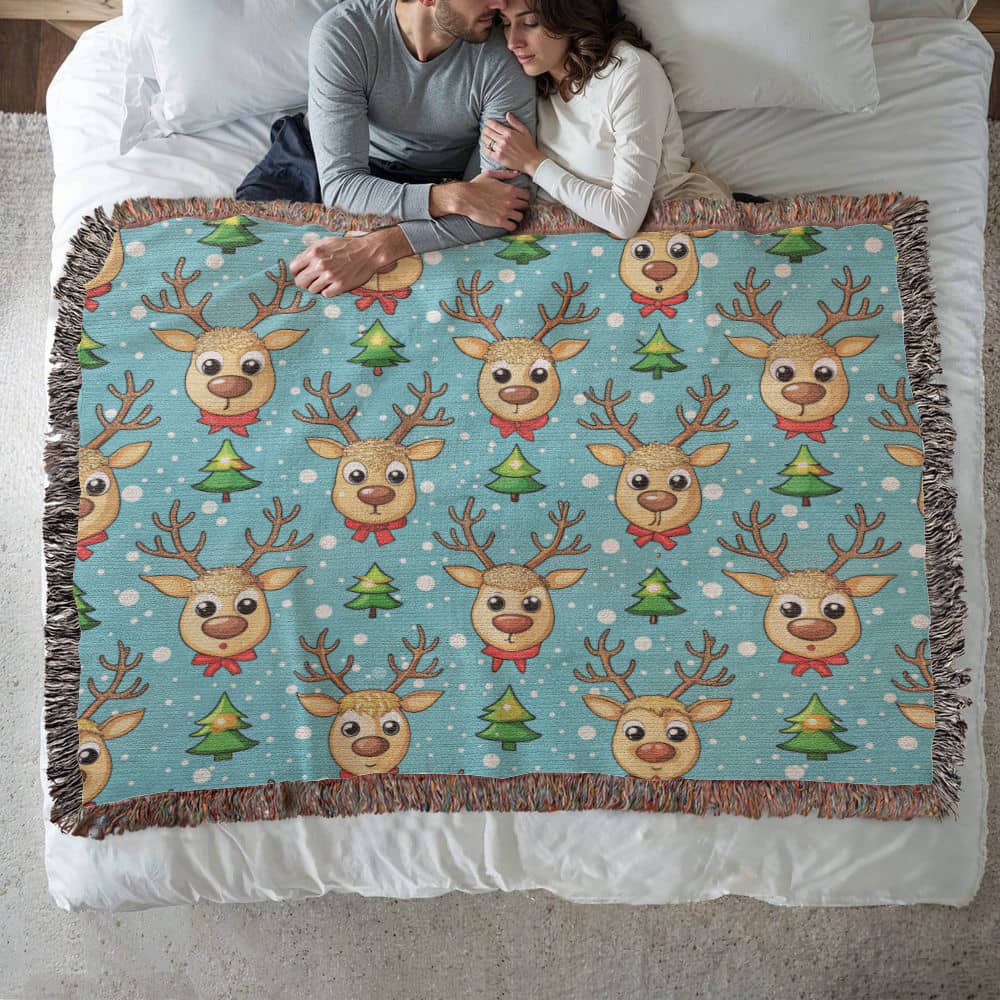 Funny Christmas Reindeer Pattern 11 - 60" x 50" Heirloom Woven Blanket