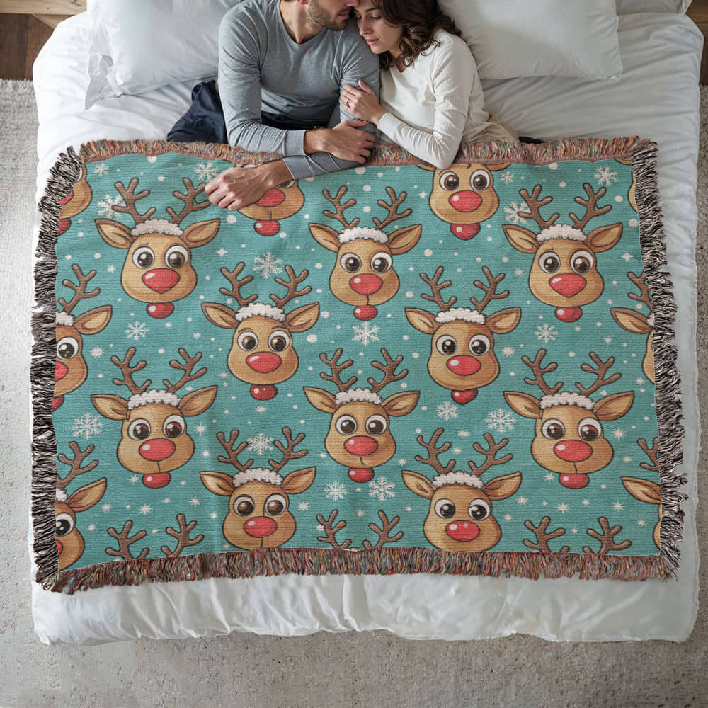 Funny Christmas Reindeer Pattern 03 - 60" x 50" Heirloom Woven Blanket