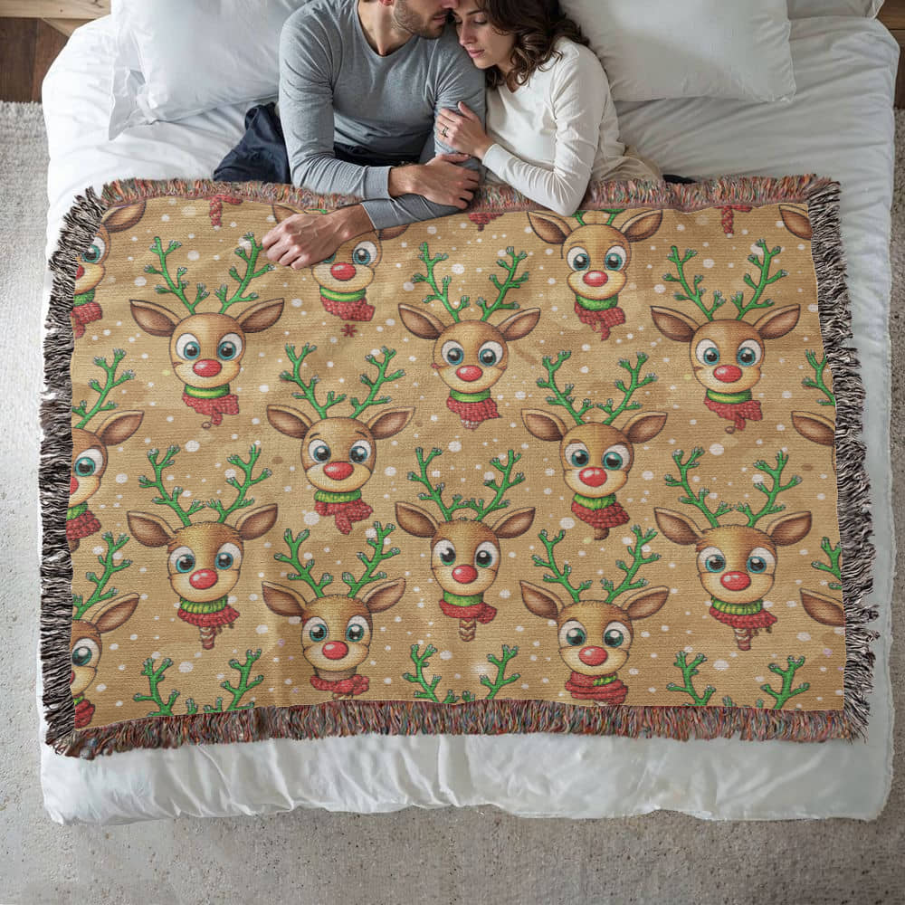 Funny Christmas Reindeer Pattern 07 - 60" x 50" Heirloom Woven Blanket