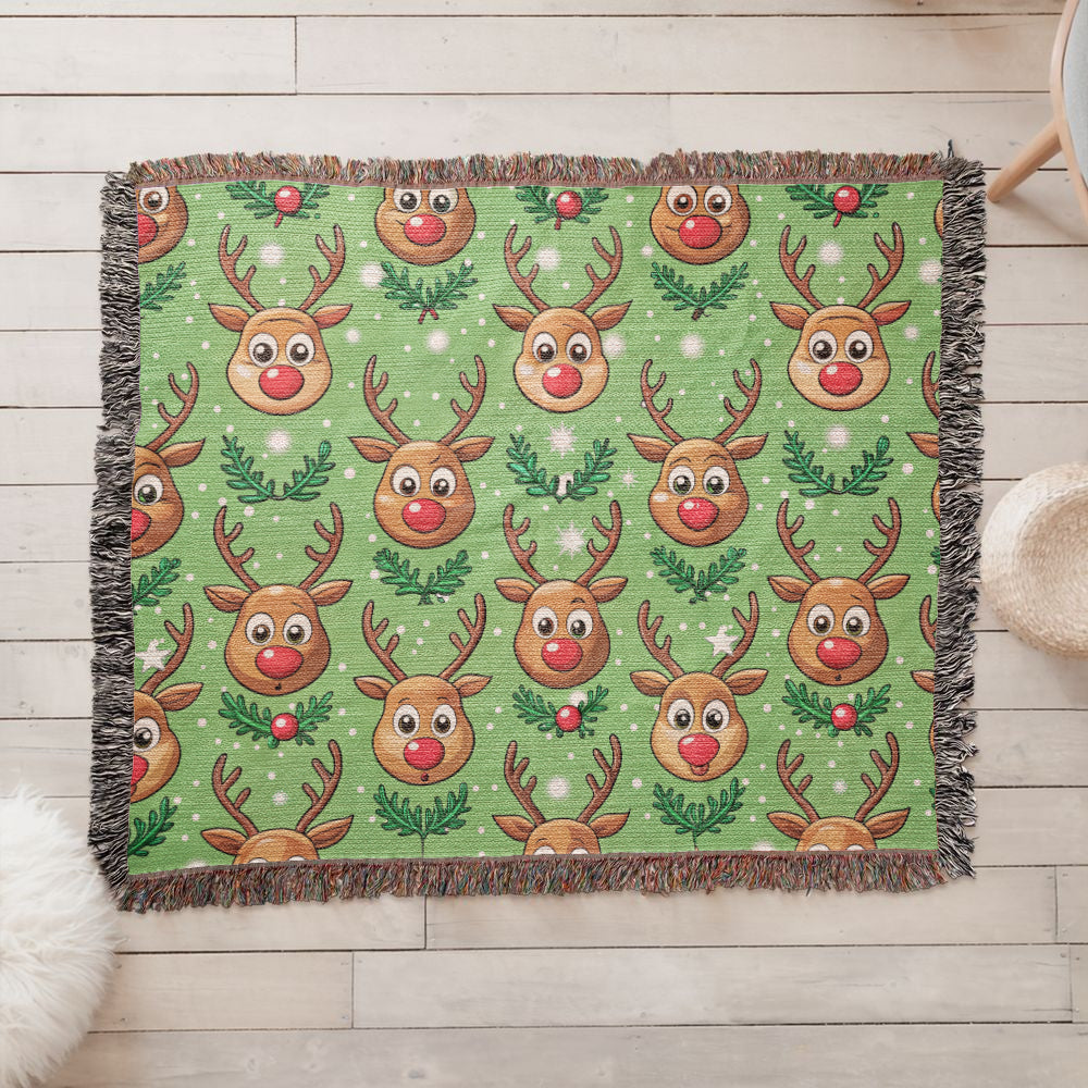 Funny Christmas Reindeer Pattern 01 - 60" x 50" Heirloom Woven Blanket