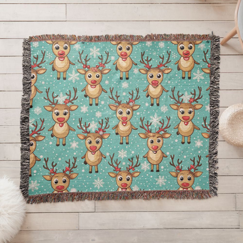 Funny Christmas Reindeer Pattern 06 - 60" x 50" Heirloom Woven Blanket