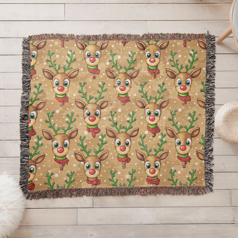 Funny Christmas Reindeer Pattern 07 - 60" x 50" Heirloom Woven Blanket