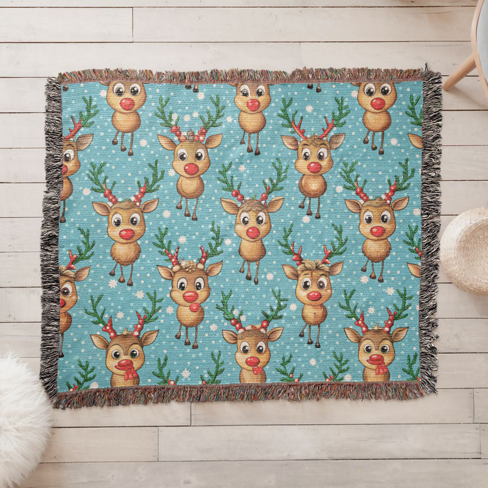 Funny Christmas Reindeer Pattern 02 - 60" x 50" Heirloom Woven Blanket