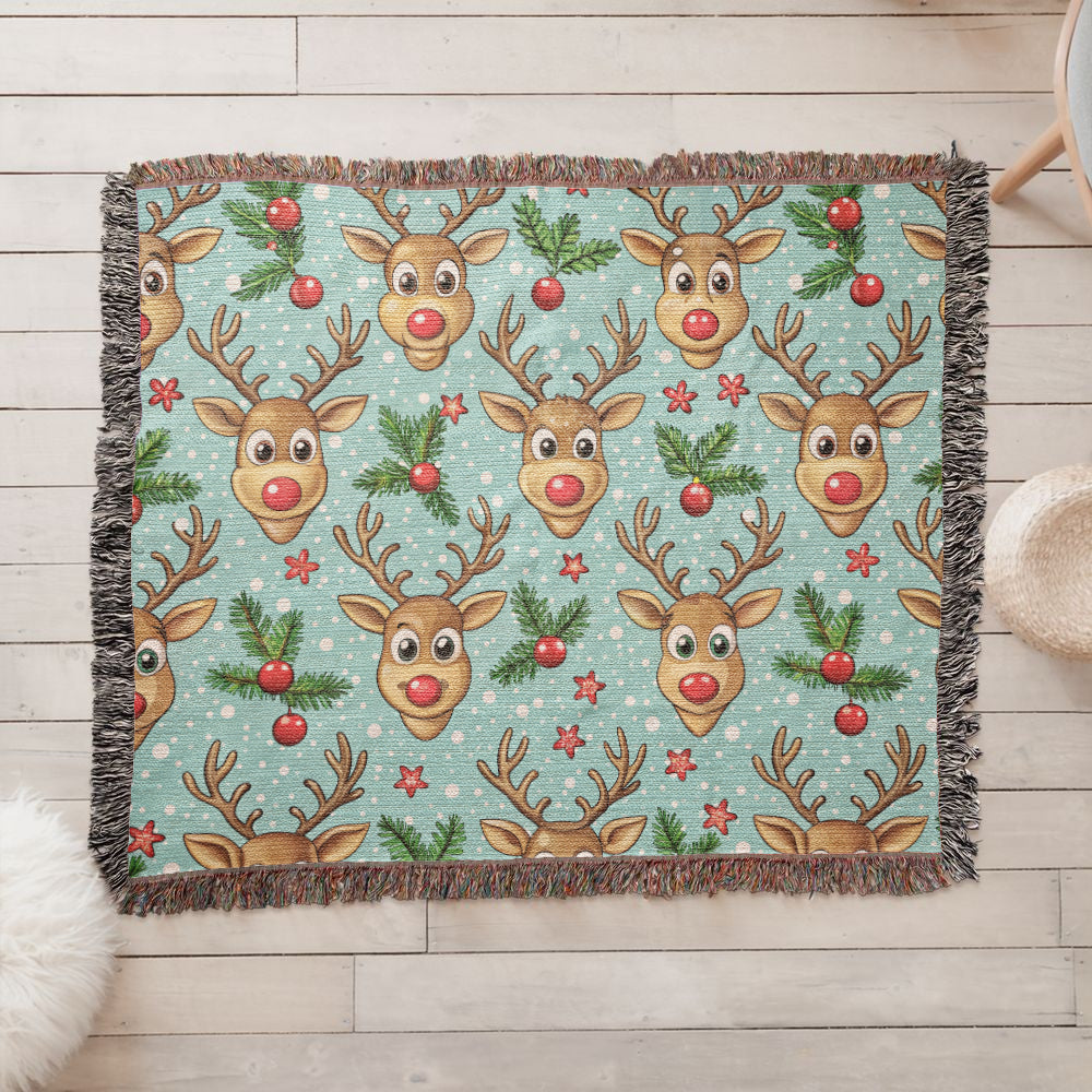 Funny Christmas Reindeer Pattern 04 - 60" x 50" Heirloom Woven Blanket