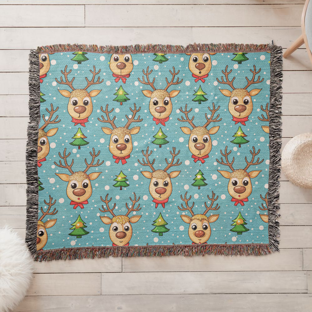 Funny Christmas Reindeer Pattern 11 - 60" x 50" Heirloom Woven Blanket