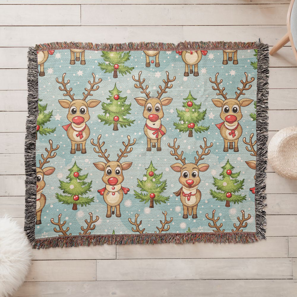 Funny Christmas Reindeer Pattern 08 - 60" x 50" Heirloom Woven Blanket