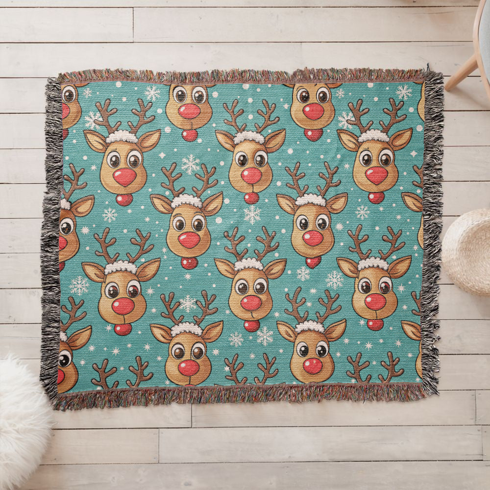Funny Christmas Reindeer Pattern 03 - 60" x 50" Heirloom Woven Blanket