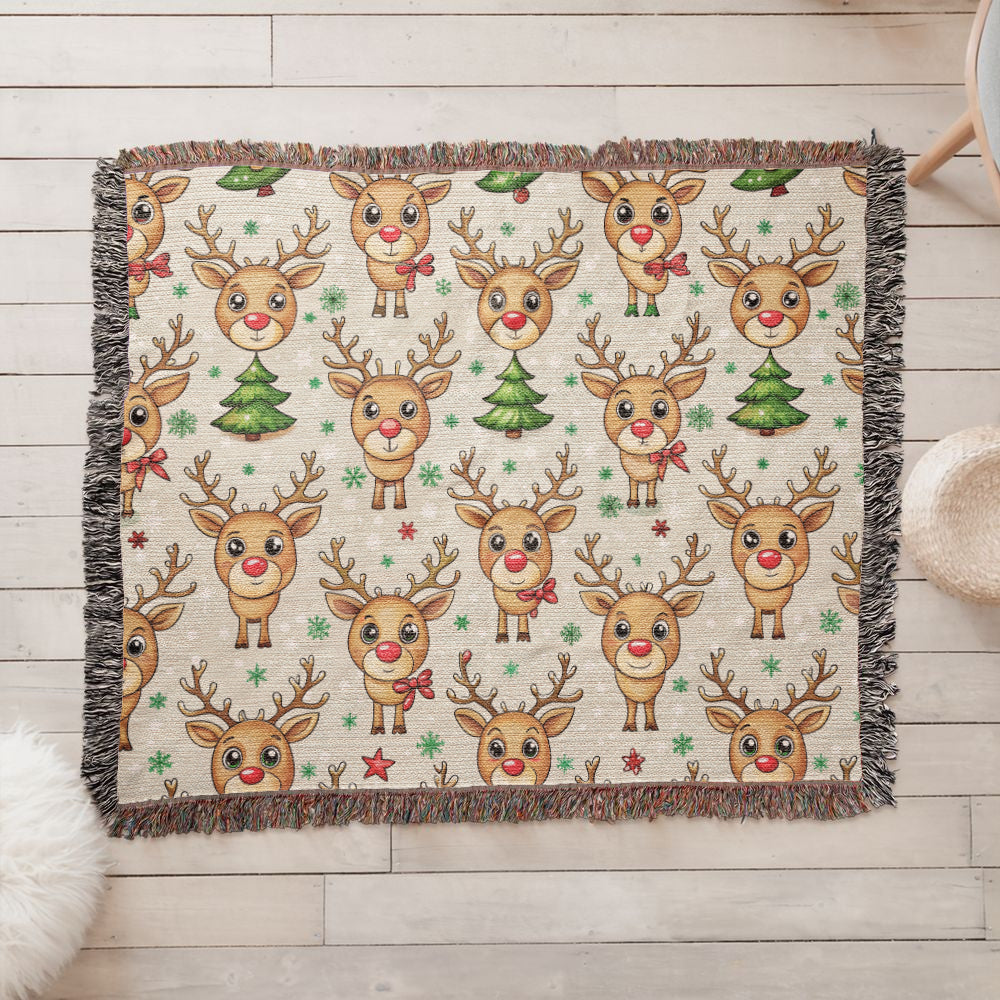 Funny Christmas Reindeer Pattern 09 - 60" x 50" Heirloom Woven Blanket
