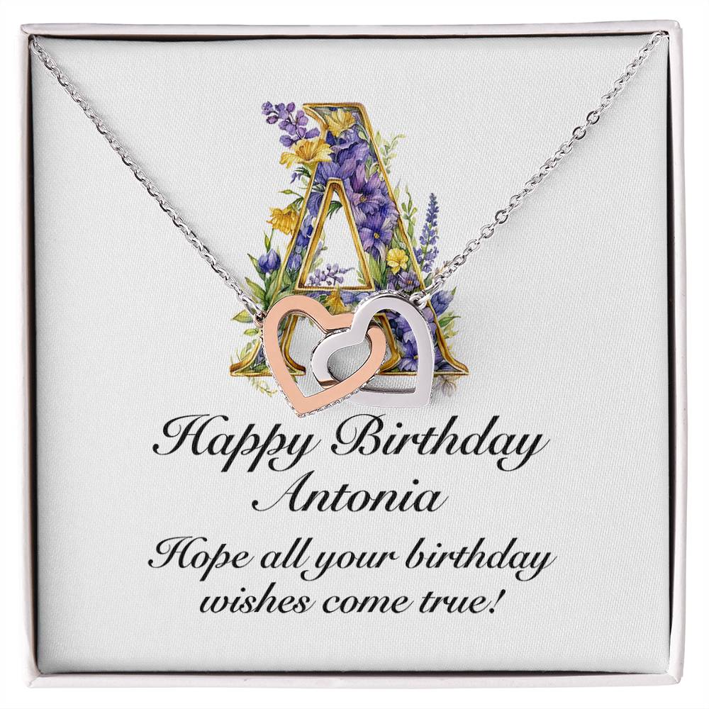 Happy Birthday Antonia v02 - Interlocking Hearts Necklace