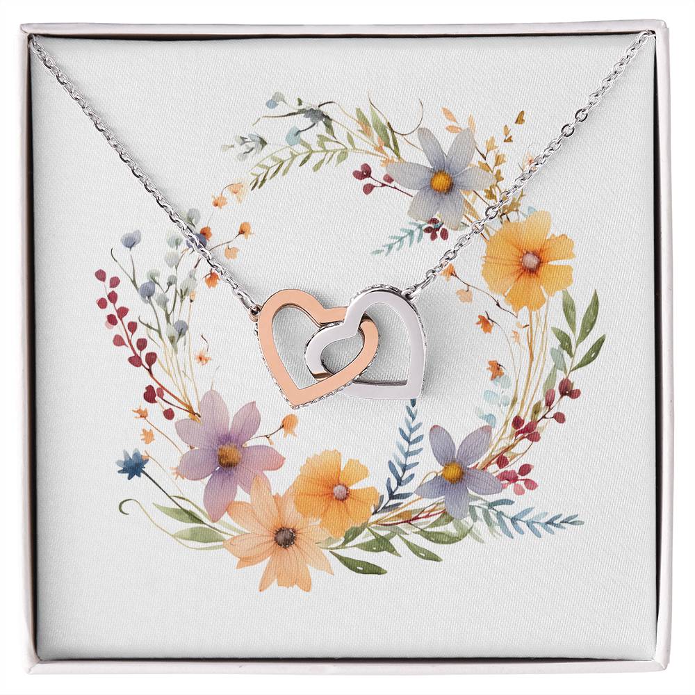 Boho Flowers Wreath Watercolor 10 - Interlocking Hearts Necklace