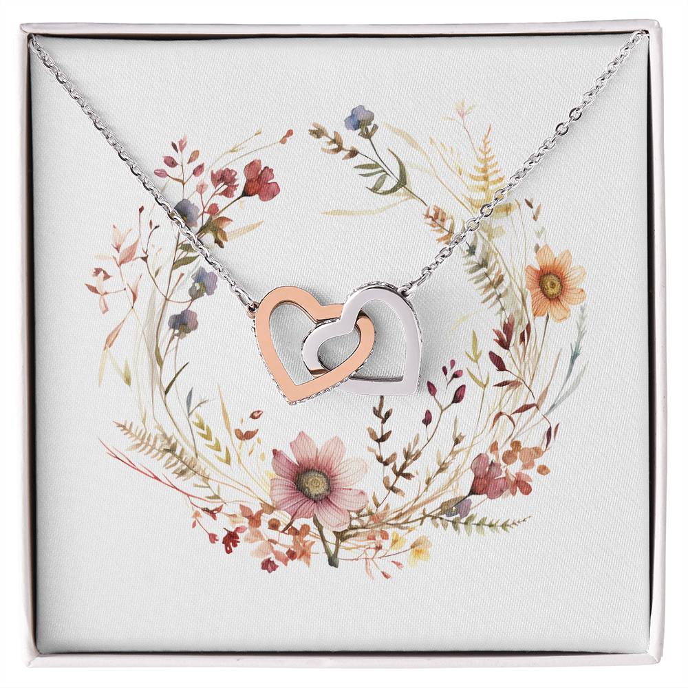 Boho Flowers Wreath Watercolor 08 - Interlocking Hearts Necklace