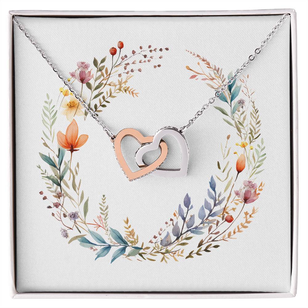 Boho Flowers Wreath Watercolor 16 - Interlocking Hearts Necklace