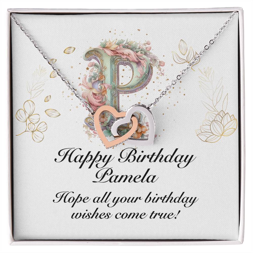 Happy Birthday Pamela v01 - Interlocking Hearts Necklace