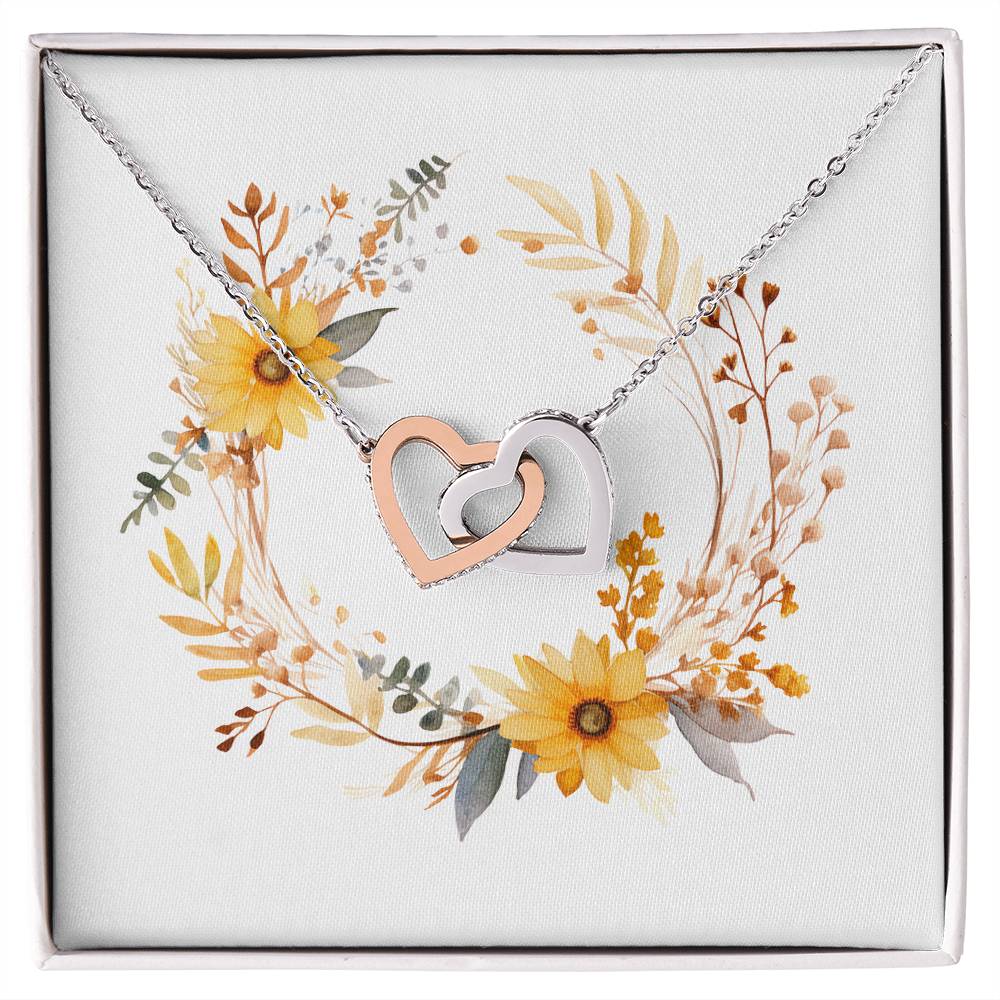 Boho Flowers Wreath Watercolor 05 - Interlocking Hearts Necklace