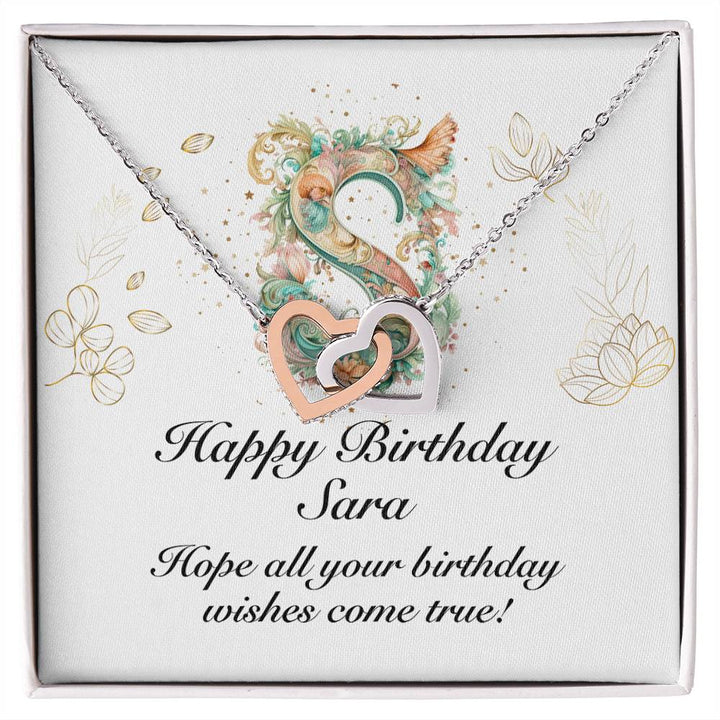 Happy Birthday Sara v01 - Interlocking Hearts Necklace - Unique