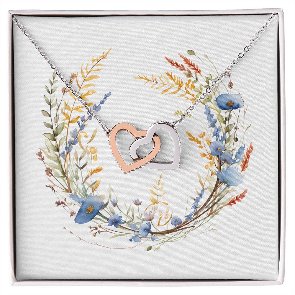 Boho Flowers Wreath Watercolor 03 - Interlocking Hearts Necklace