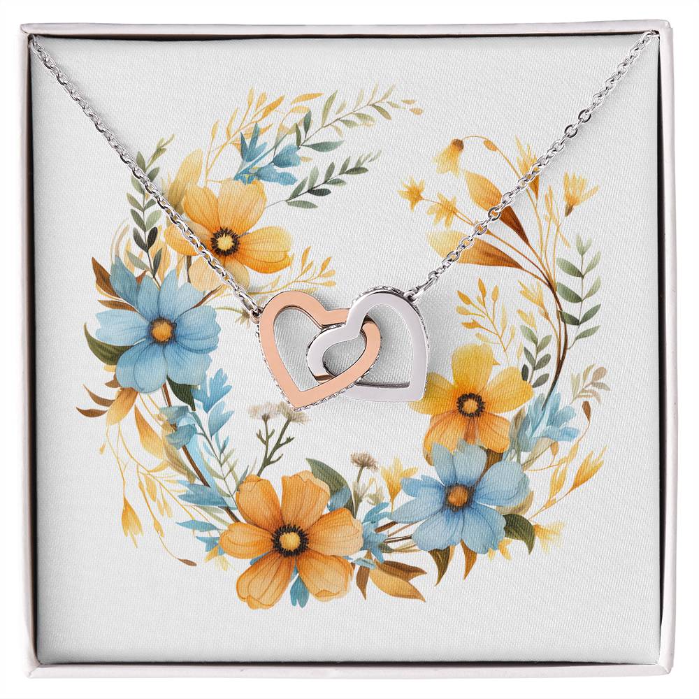 Boho Flowers Wreath Watercolor 13 - Interlocking Hearts Necklace
