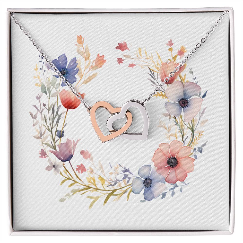 Boho Flowers Wreath Watercolor 18 - Interlocking Hearts Necklace
