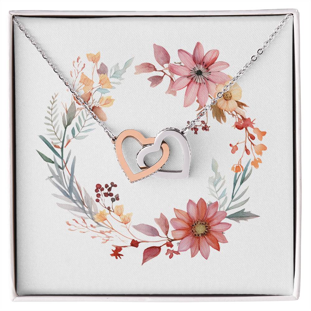 Boho Flowers Wreath Watercolor 20 - Interlocking Hearts Necklace