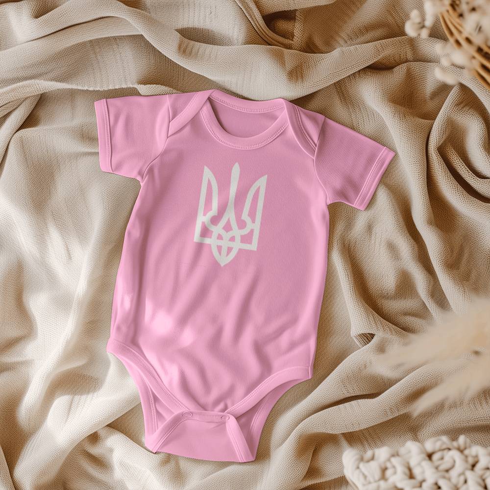 Tryzub (White) - Pink Gerber Onesies® 6516A Short Sleeve Bodysuit