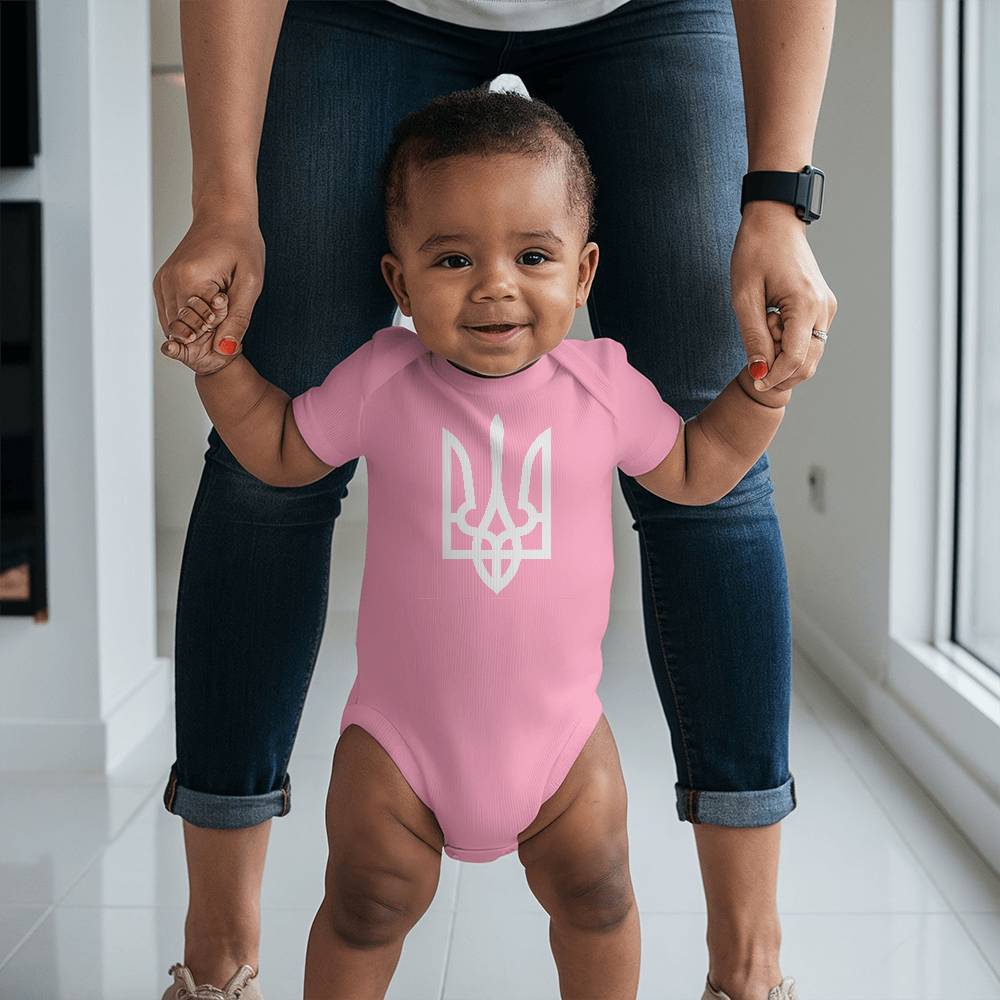 Tryzub (White) - Pink Gerber Onesies® 6516A Short Sleeve Bodysuit