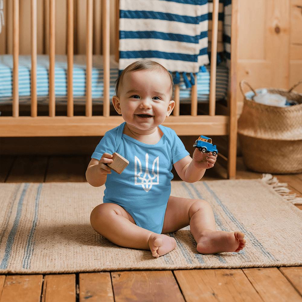 Tryzub (White) - Blue Gerber Onesies® 6516A Short Sleeve Bodysuit