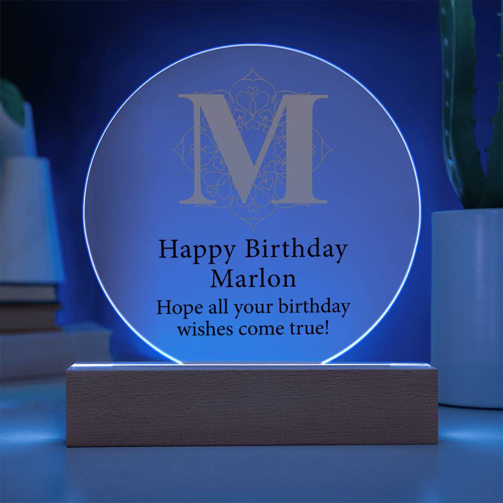 Happy Birthday Marlon v01 - Circle Acrylic Plaque