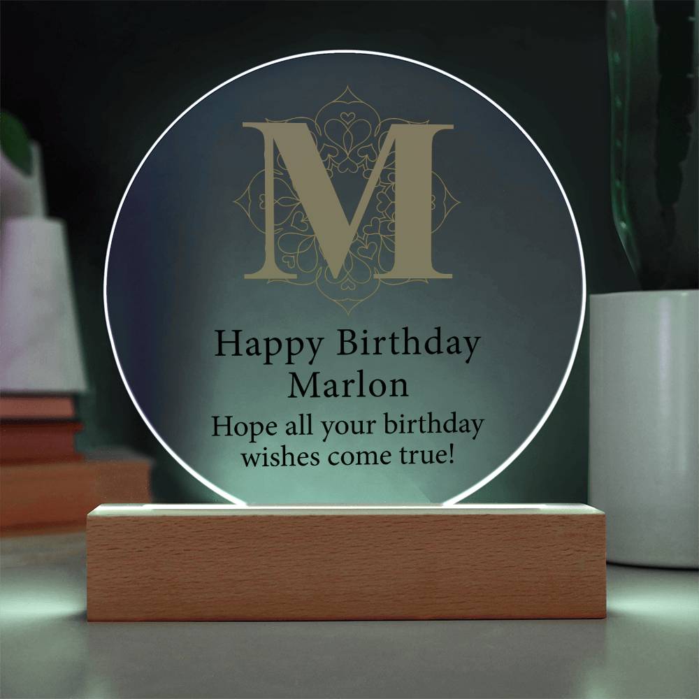 Happy Birthday Marlon v01 - Circle Acrylic Plaque