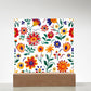 Mexican Floral Fiesta Pattern 024 - Square Acrylic Plaque With LED Base