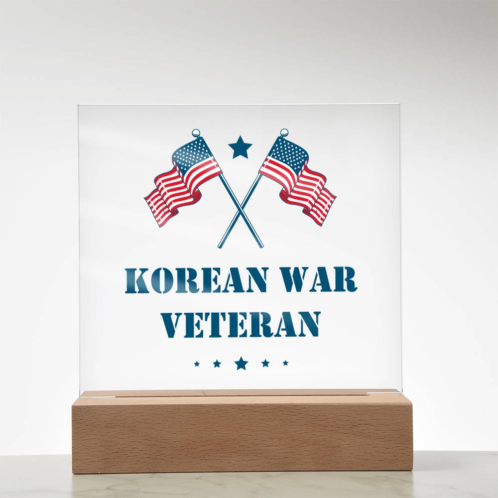 Korean War Veteran - Square Acrylic Plaque With LED Base