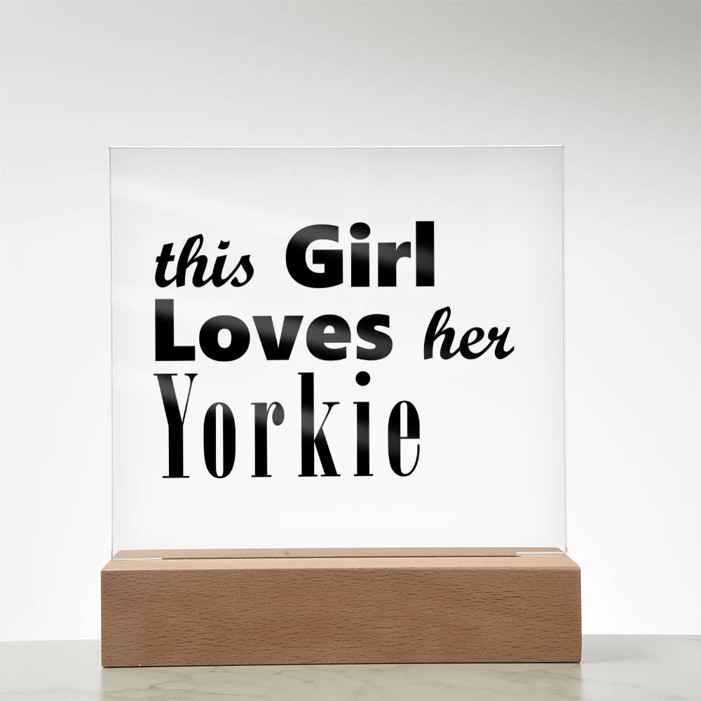 Yorkie - Square Acrylic Plaque With LED Base