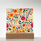 Mexican Floral Fiesta Pattern 004 - Square Acrylic Plaque With LED Base