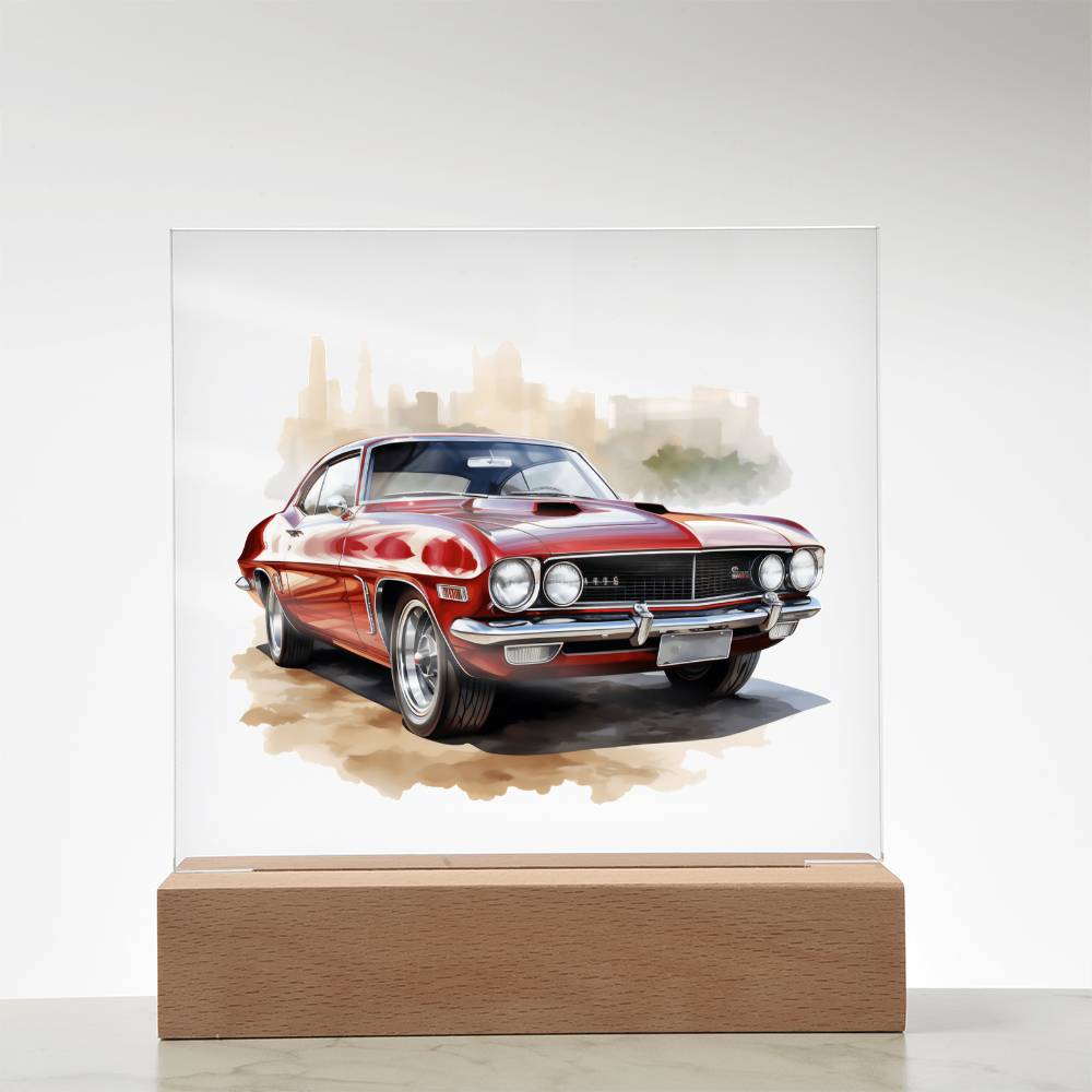 Muscle Car 06 - Square Acrylic Plaque With LED Base