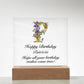 Happy Birthday Patricia (Lavender Flowers) - Square Acrylic Plaque With LED Base