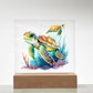 Cute Sea Turtle 008 - Square Acrylic Plaque With LED Base