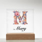 Mary (Blooming Flowers) - Square Acrylic Plaque With LED Base