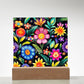Mexican Floral Fiesta Pattern 029 - Square Acrylic Plaque With LED Base