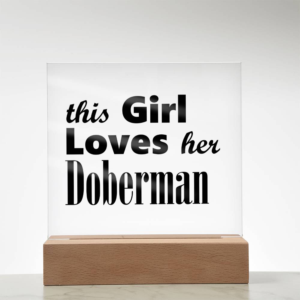 Doberman - Square Acrylic Plaque With LED Base