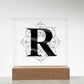 Magnolia Mandala Alphabet Letter R - Square Acrylic Plaque With LED Base