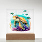 Cute Sea Turtle 002 - Square Acrylic Plaque With LED Base