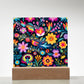 Mexican Floral Fiesta Pattern 055 - Square Acrylic Plaque With LED Base